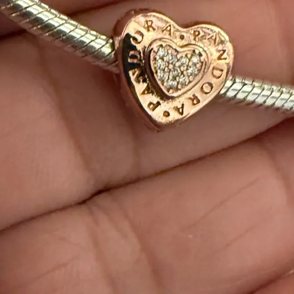 Rose Gold Heart Charm with Silver Bracelet - Picture 5 of 5